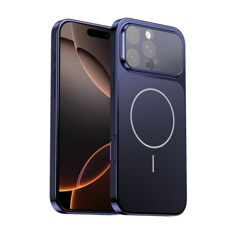 

For iPhone 16 Pro Max Corning Glass Plating Large Window MagSafe Phone Case(Blue)