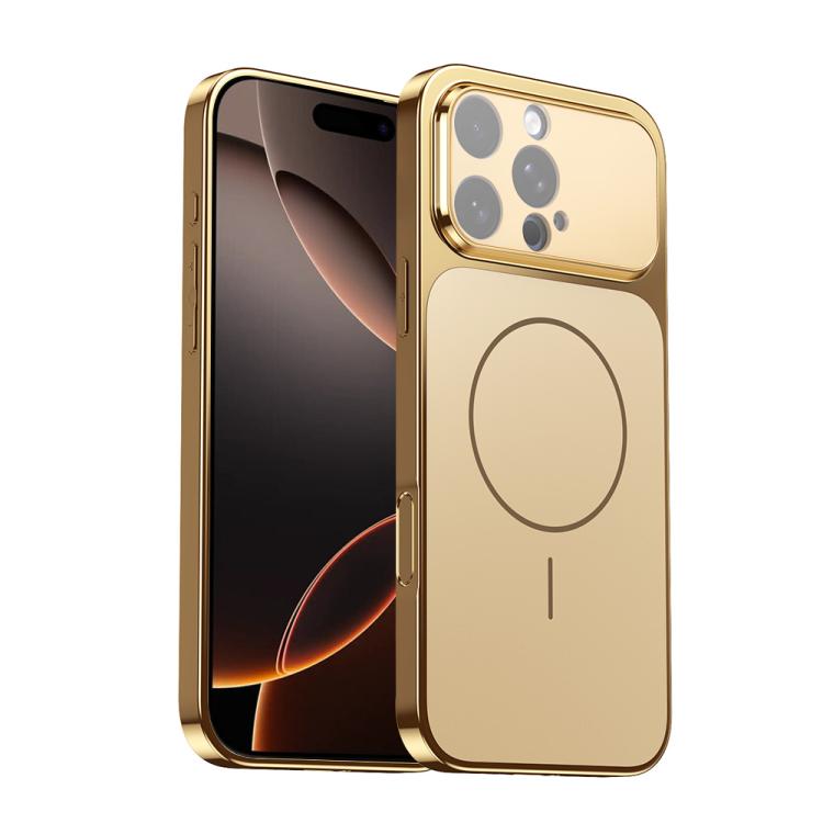

For iPhone 16 Pro Corning Glass Plating Large Window MagSafe Phone Case(Gold)