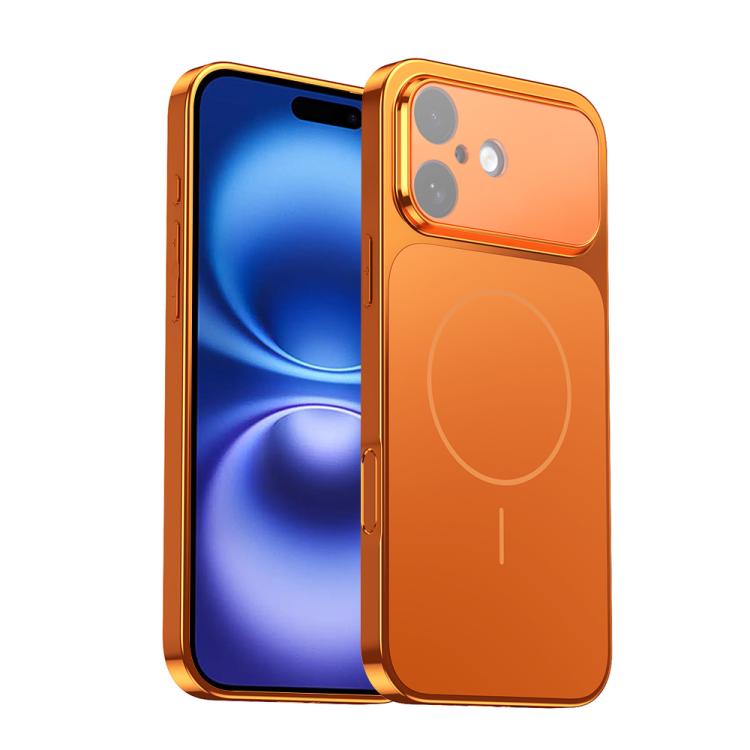 

For iPhone 16 Corning Glass Plating Large Window MagSafe Phone Case(Orange)