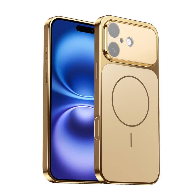 

For iPhone 16 Corning Glass Plating Large Window MagSafe Phone Case(Gold)