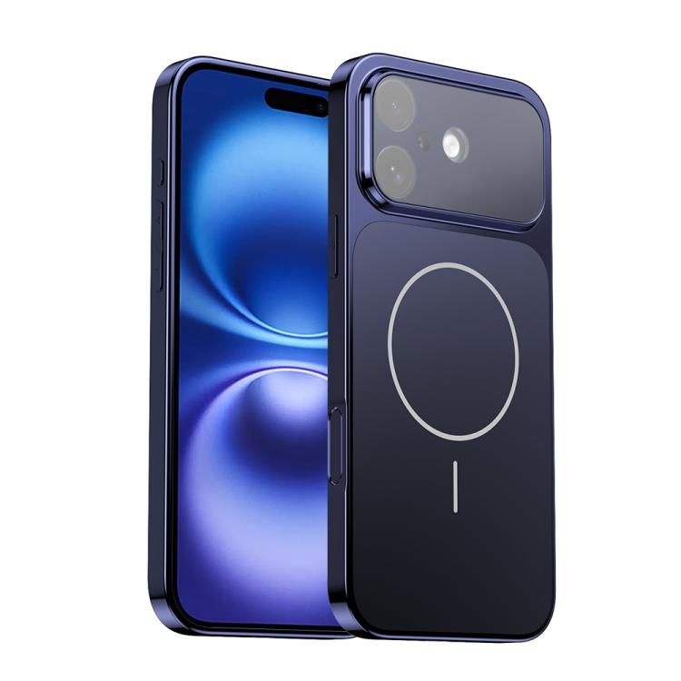 

For iPhone 16 Corning Glass Plating Large Window MagSafe Phone Case(Blue)
