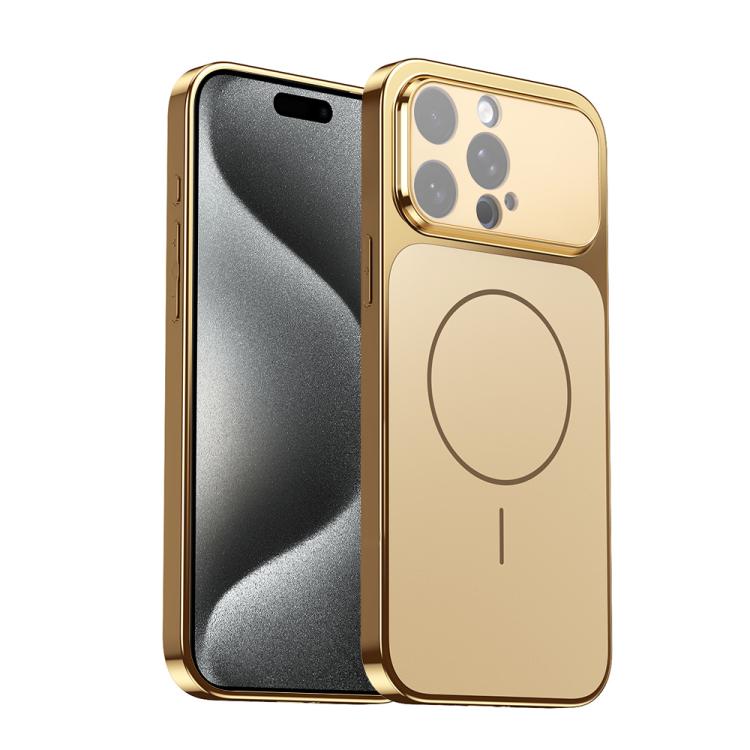 

For iPhone 15 Pro Corning Glass Plating Large Window MagSafe Phone Case(Gold)