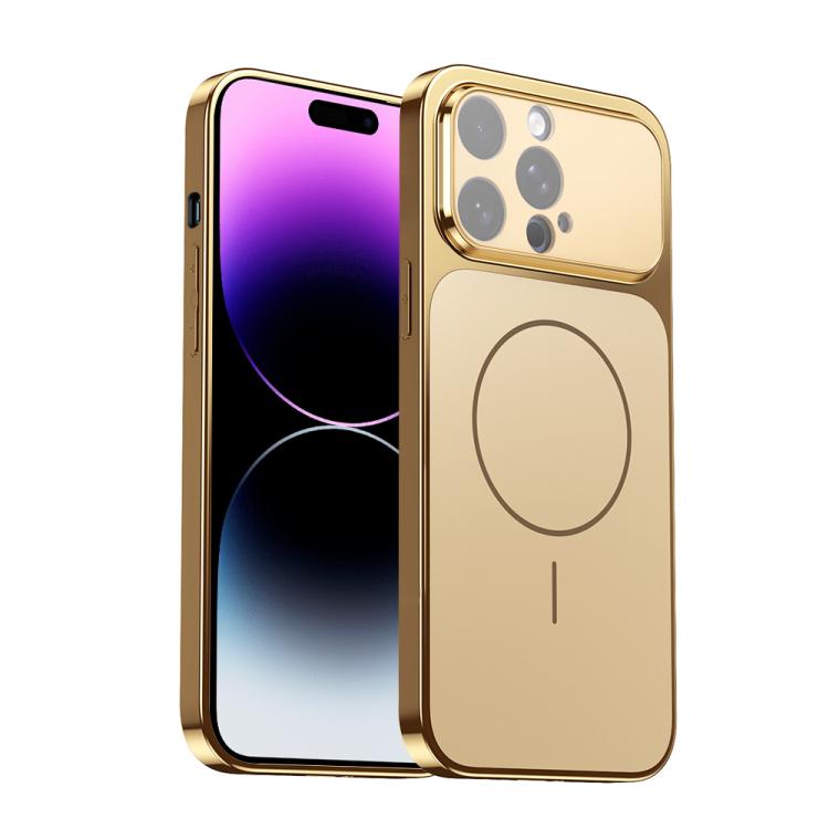 

For iPhone 14 Pro Max Corning Glass Plating Large Window MagSafe Phone Case(Gold)