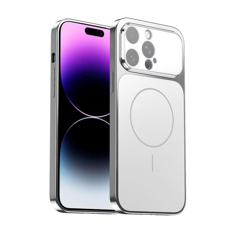 

For iPhone 14 Pro Max Corning Glass Plating Large Window MagSafe Phone Case(Silver)