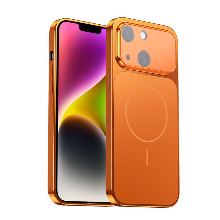 

For iPhone 14 Corning Glass Plating Large Window MagSafe Phone Case(Orange)