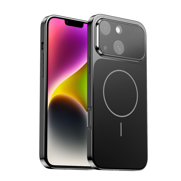 

For iPhone 14 Corning Glass Plating Large Window MagSafe Phone Case(Black)