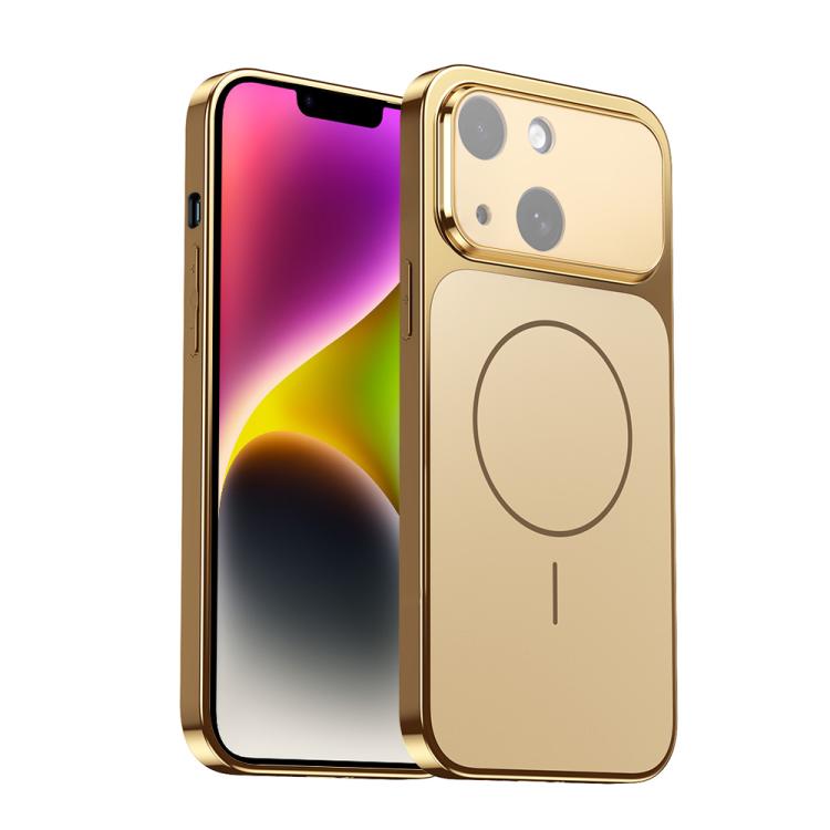 

For iPhone 14 Corning Glass Plating Large Window MagSafe Phone Case(Gold)
