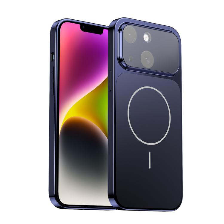 

For iPhone 14 Corning Glass Plating Large Window MagSafe Phone Case(Blue)