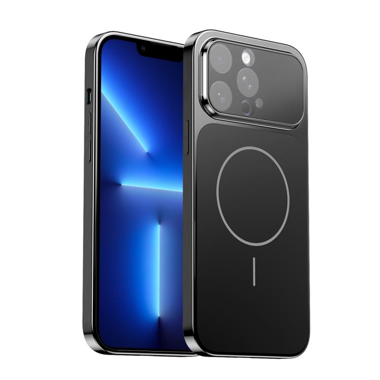 

For iPhone 13 Pro Max Corning Glass Plating Large Window MagSafe Phone Case(Black)