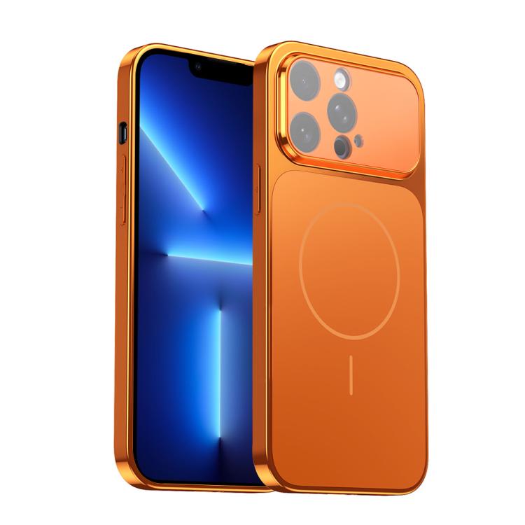 

For iPhone 13 Pro Corning Glass Plating Large Window MagSafe Phone Case(Orange)