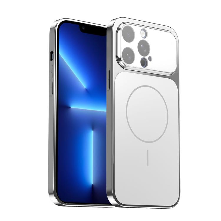 

For iPhone 13 Pro Corning Glass Plating Large Window MagSafe Phone Case(Silver)