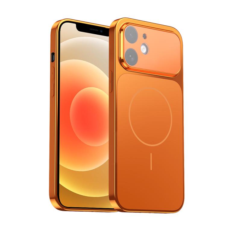 

For iPhone 12 Corning Glass Plating Large Window MagSafe Phone Case(Orange)