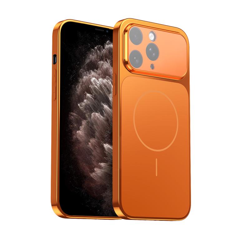 

For iPhone 11 Pro Max Corning Glass Plating Large Window MagSafe Phone Case(Orange)