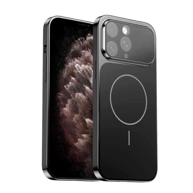 

For iPhone 11 Pro Max Corning Glass Plating Large Window MagSafe Phone Case(Black)