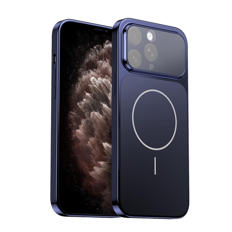 

For iPhone 11 Pro Max Corning Glass Plating Large Window MagSafe Phone Case(Blue)