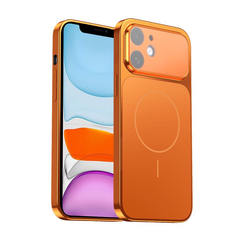 

For iPhone 11 Corning Glass Plating Large Window MagSafe Phone Case(Orange)