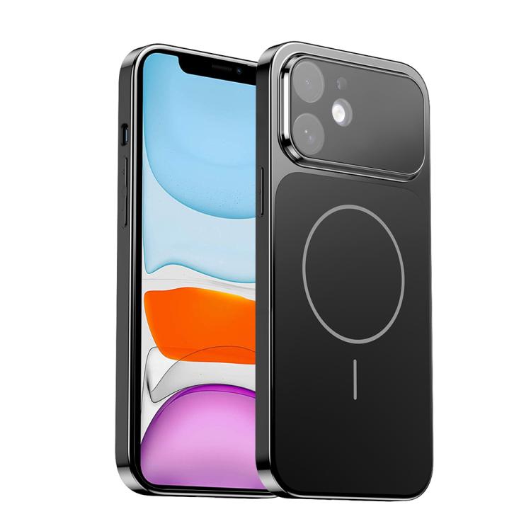 

For iPhone 11 Corning Glass Plating Large Window MagSafe Phone Case(Black)