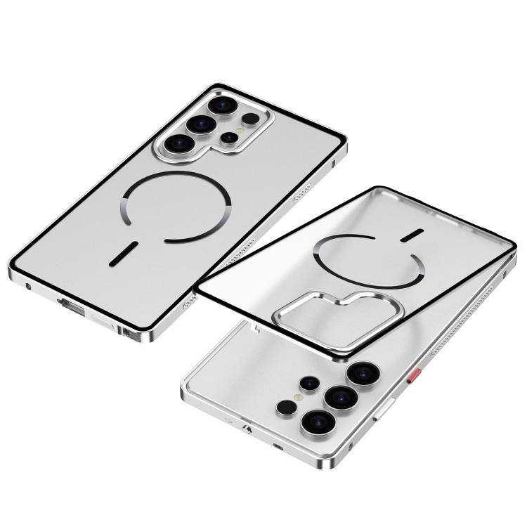 

For Samsung Galaxy S24 Ultra 5G Single-sided Snap Buckle Metal Frame Frosted MagSafe Phone Case(Silver)