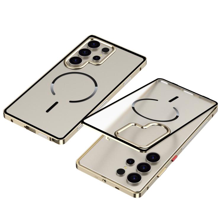 

For Samsung Galaxy S23 Ultra 5G Single-sided Snap Buckle Metal Frame Frosted MagSafe Phone Case(Gold)