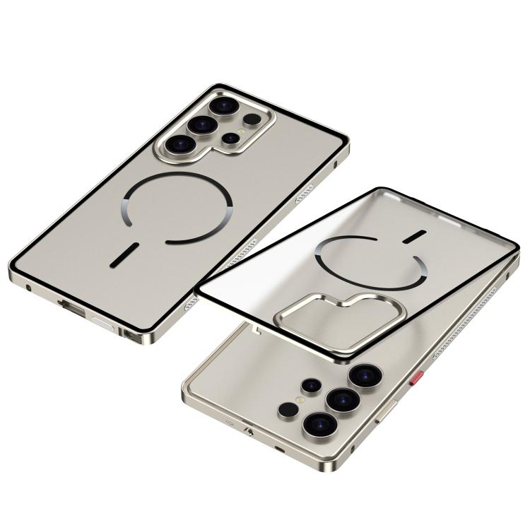 

For Samsung Galaxy S23 Ultra 5G Single-sided Snap Buckle Metal Frame Frosted MagSafe Phone Case(Titanium)