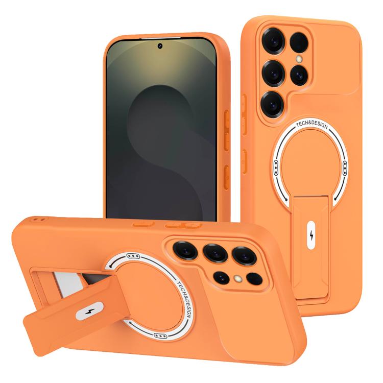 

For Samsung Galaxy S25 Ultra 5G Skin Feel MagSafe Phone Case with Holder(Orange)