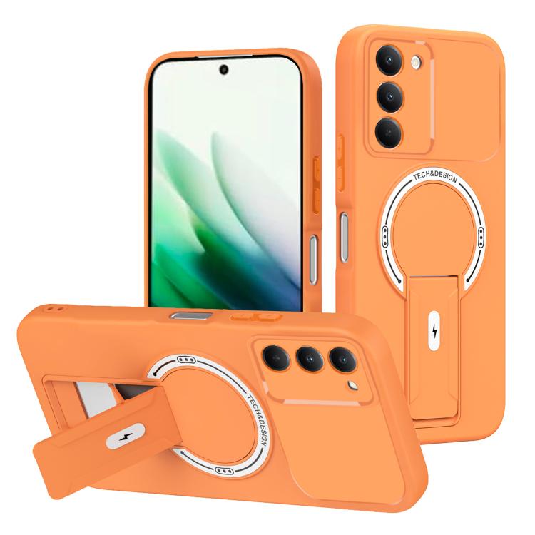

For Redmi 15 5G / 4G EU 171mm Skin Feel MagSafe Phone Case with Holder(Orange)