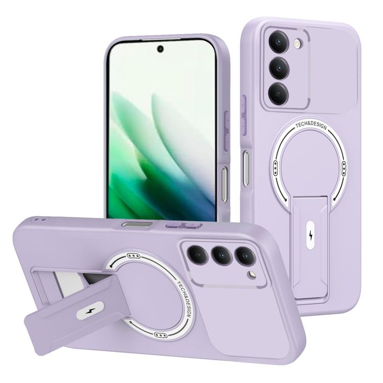 

For Redmi 15 5G / 4G EU 171mm Skin Feel MagSafe Phone Case with Holder(Purple)