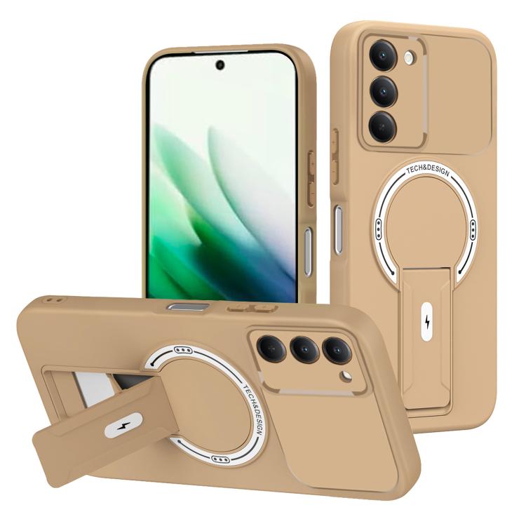 

For Redmi 15 5G / 4G EU 171mm Skin Feel MagSafe Phone Case with Holder(Brown)