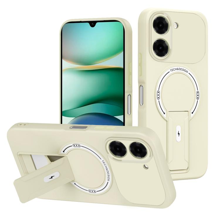 

For Redmi A5 4G 171.7mm / Poco C71 4G Skin Feel MagSafe Phone Case with Holder(Beige)