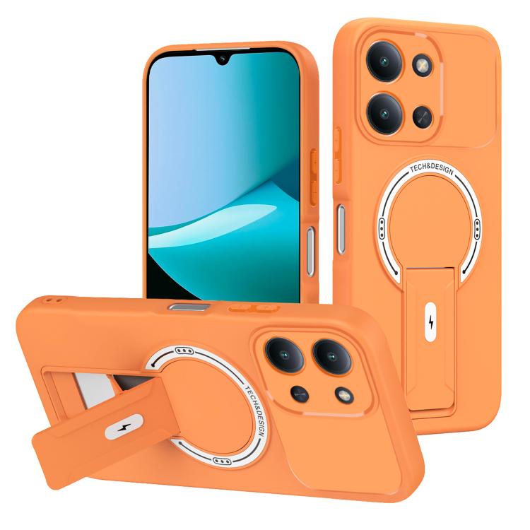 

For Redmi 15C 5G / 4G EU 173mm Skin Feel MagSafe Phone Case with Holder(Orange)