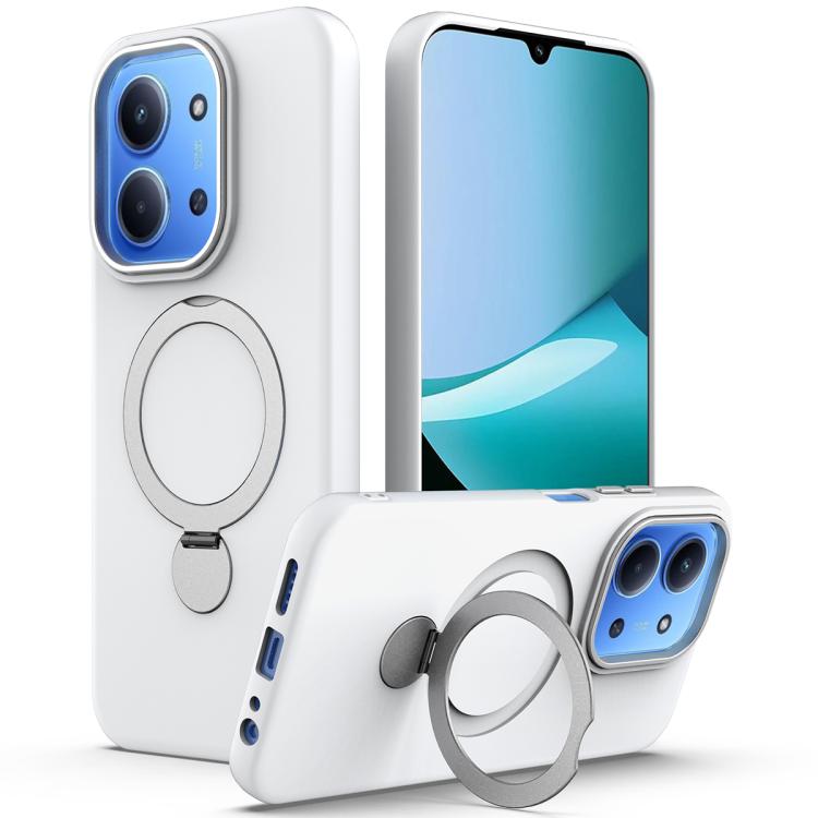 

For Redmi 15C 5G / 4G EU 173mm Gen1.5 Pivot Ring Holder TPU Hybrid PC MagSafe Phone Case(White)
