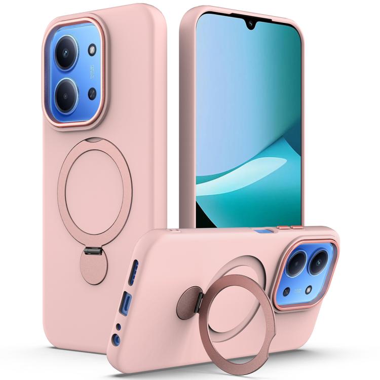 

For Redmi 15C 5G / 4G EU 173mm Gen1.5 Pivot Ring Holder TPU Hybrid PC MagSafe Phone Case(Pink)