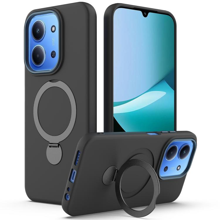 

For Redmi 15C 5G / 4G EU 173mm Gen1.5 Pivot Ring Holder TPU Hybrid PC Phone Case(Black)