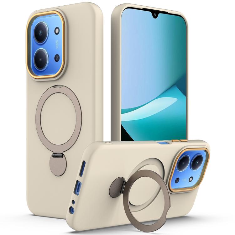 

For Redmi 15C 5G / 4G EU 173mm Gen1.5 Pivot Ring Holder TPU Hybrid PC Phone Case(Apricot)