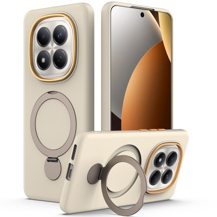 

For Redmi Note 15 Pro 5G Global 163.6mm Gen1.5 Pivot Ring Holder TPU Hybrid PC Phone Case(Apricot)
