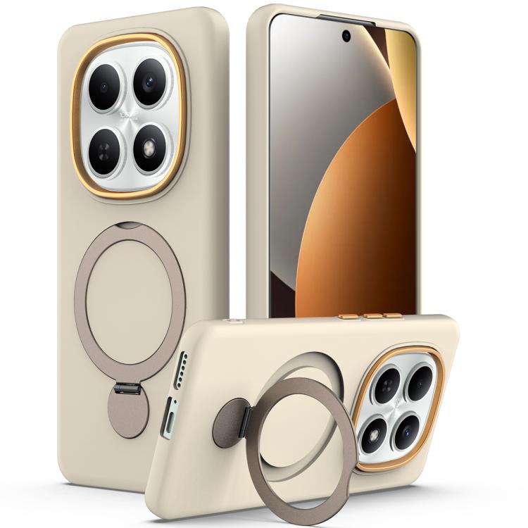 For Redmi Note 15 Global / Poco M8 5G Gen1.5 Pivot Ring Holder TPU Hybrid PC Phone Case(Apricot)