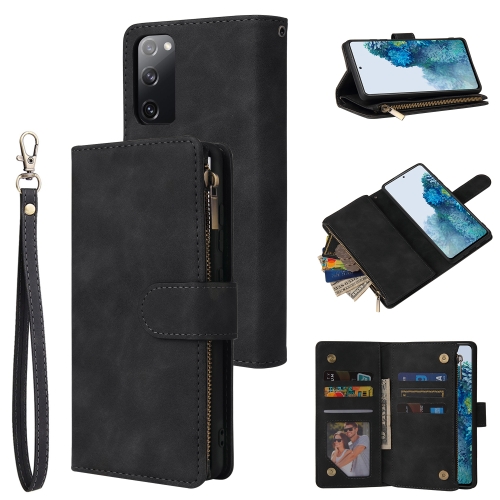 

For Samsung Galaxy S20 FE 5G Zipper Wallet Bag Horizontal Flip PU Leather Case with Holder & 9 Card Slots & Wallet & Lanyard & Photo Frame(Black)