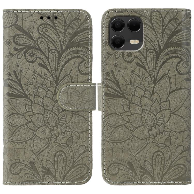 

For T-Mobile Revvl 8 Pro 5G Lace Flower Embossing Flip Leather Phone Case(Grey)
