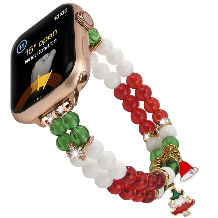 

For Apple Watch 46mm / 49mm / 45mm / 44mm Width 14mm Christmas Beads Chain Watch Band(Red Green White)
