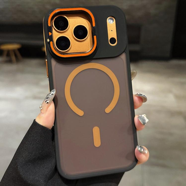 

For iPhone Air Skin Feel Frosted Metal Lens Holder MagSafe Magnetic Phone Case(Orange)
