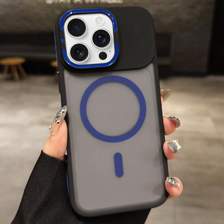 

For iPhone 16 Pro Max Skin Feel Frosted Metal Lens Holder MagSafe Magnetic Phone Case(Dark Blue)