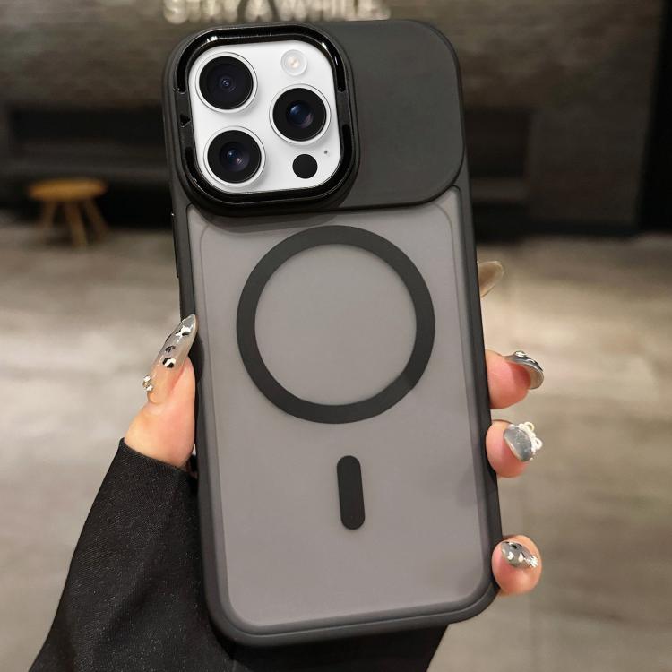 

For iPhone 16 Pro Max Skin Feel Frosted Metal Lens Holder MagSafe Magnetic Phone Case(Black)