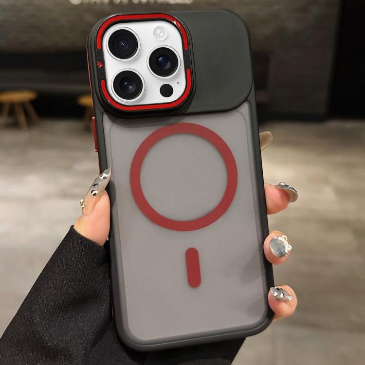 

For iPhone 16 Pro Skin Feel Frosted Metal Lens Holder MagSafe Magnetic Phone Case(Red)