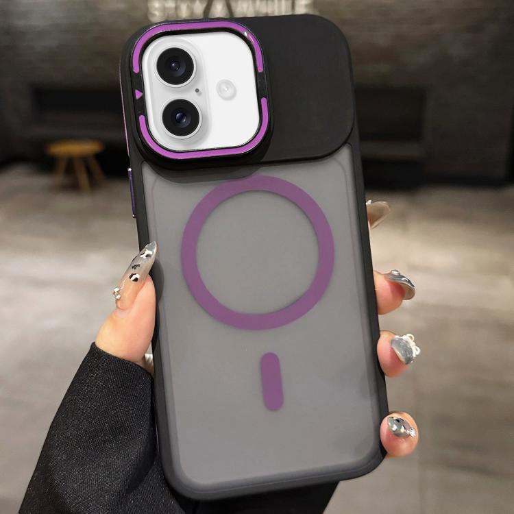 

For iPhone 16 Plus Skin Feel Frosted Metal Lens Holder MagSafe Magnetic Phone Case(Purple)