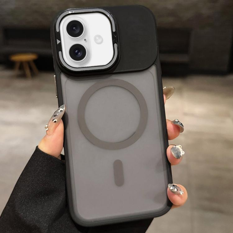 

For iPhone 16 Plus Skin Feel Frosted Metal Lens Holder MagSafe Magnetic Phone Case(Grey)