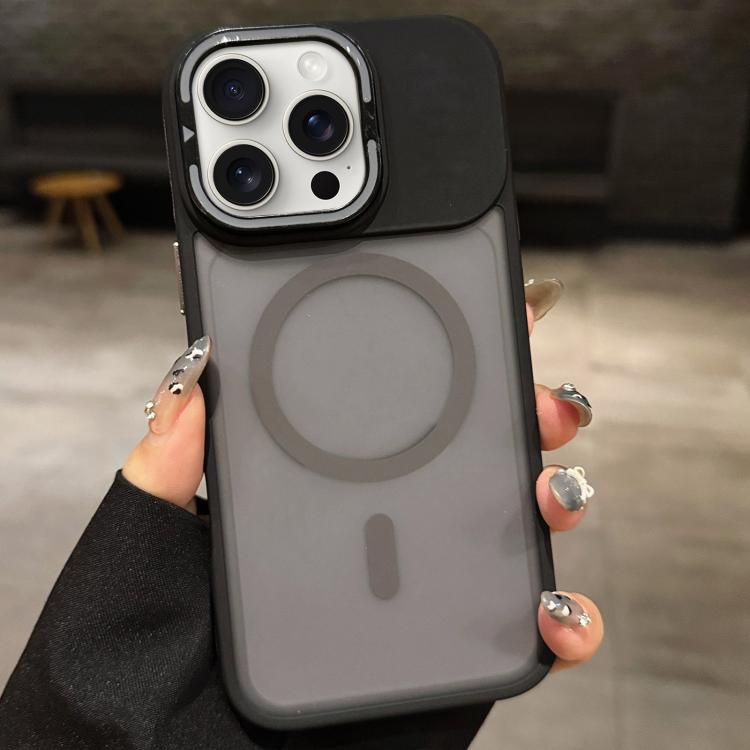 

For iPhone 15 Pro Max Skin Feel Frosted Metal Lens Holder MagSafe Magnetic Phone Case(Grey)