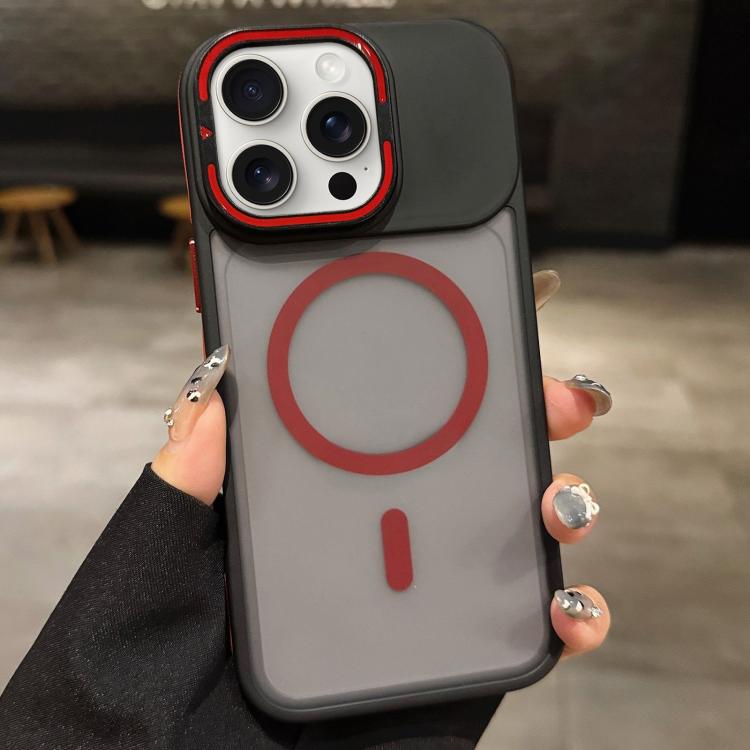For iPhone 15 Pro Max Skin Feel Frosted Metal Lens Holder MagSafe Magnetic Phone Case(Red)