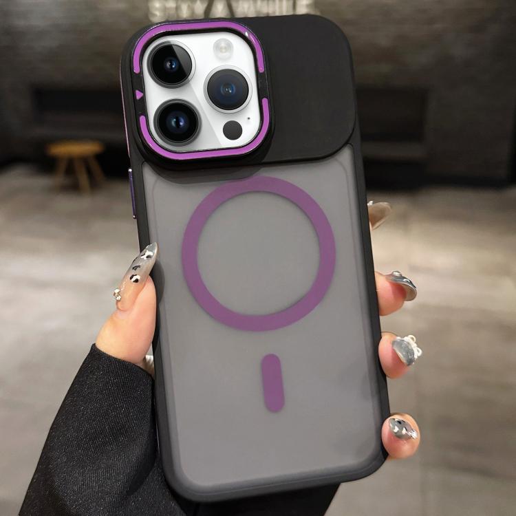 

For iPhone 14 Pro Skin Feel Frosted Metal Lens Holder MagSafe Magnetic Phone Case(Purple)