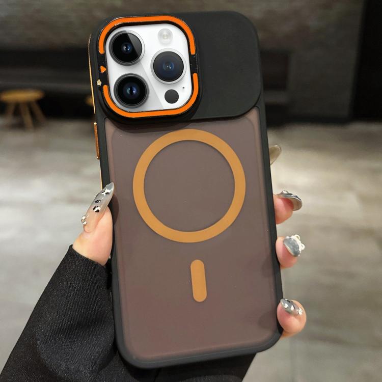 

For iPhone 14 Pro Skin Feel Frosted Metal Lens Holder MagSafe Magnetic Phone Case(Orange)