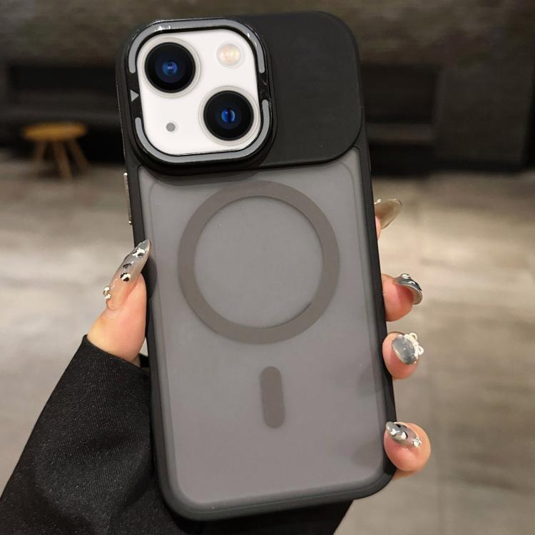 

For iPhone 13 Skin Feel Frosted Metal Lens Holder MagSafe Magnetic Phone Case(Grey)